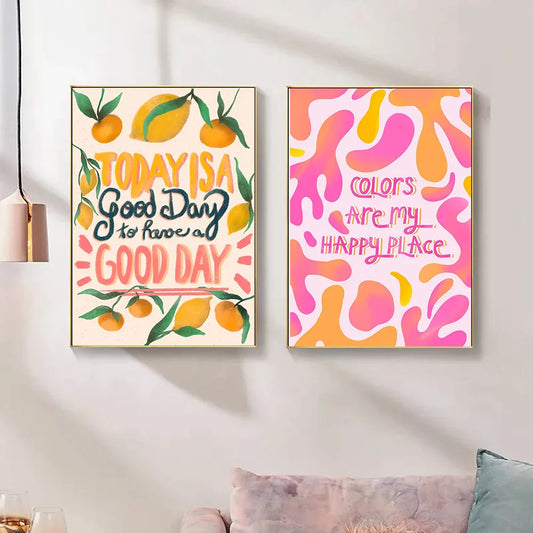 Art Farben Zitrone Pink Rollschuhe Poster Malerei Smiley Katzen Regenbogen Zitat Moderne Leinwand Druck Wand Wohnzimmer Wohnkultur