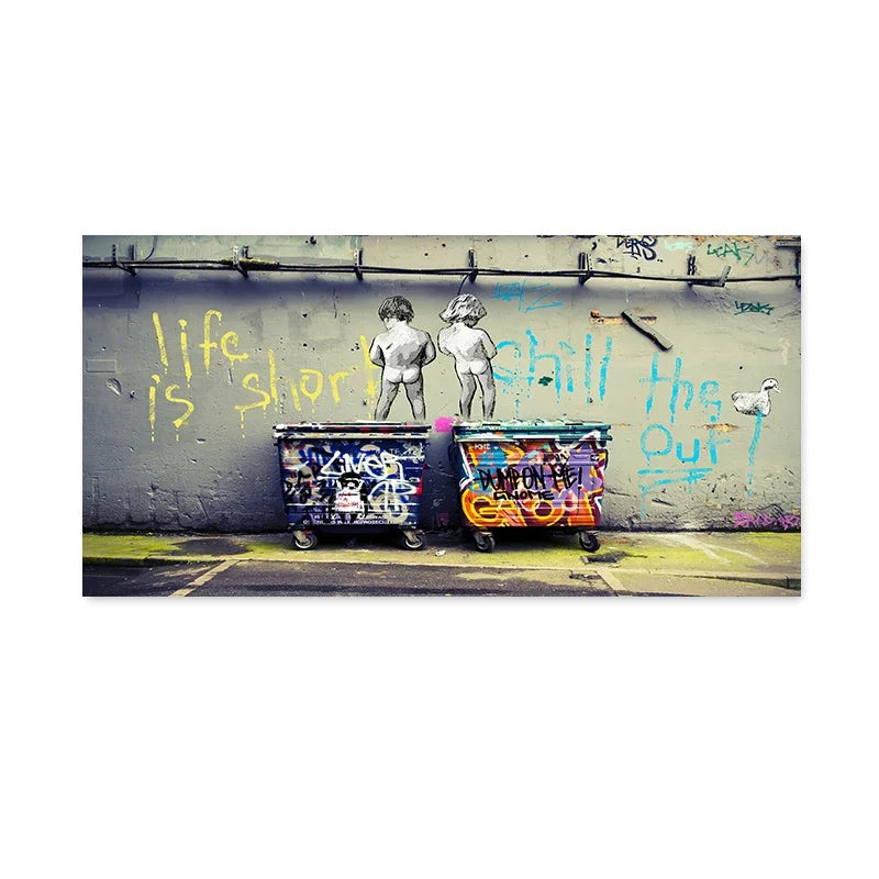 Nordic Minimalist Wall Art Bank Graffiti Funny Two Kids HD Canvas Poster Print Home Bedroom Living Room Decoration Gifts
