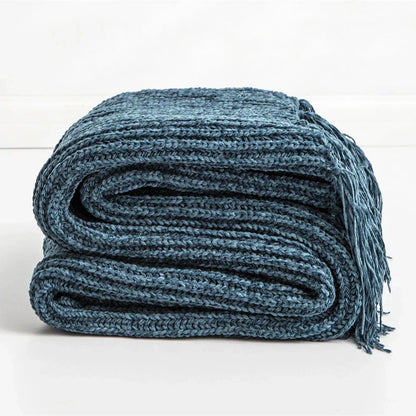 Frendorf | HeartKnit Kuscheldecke aus Chenille | Strickdesign | Für Bett & Sofa | Weich & Gemütlich