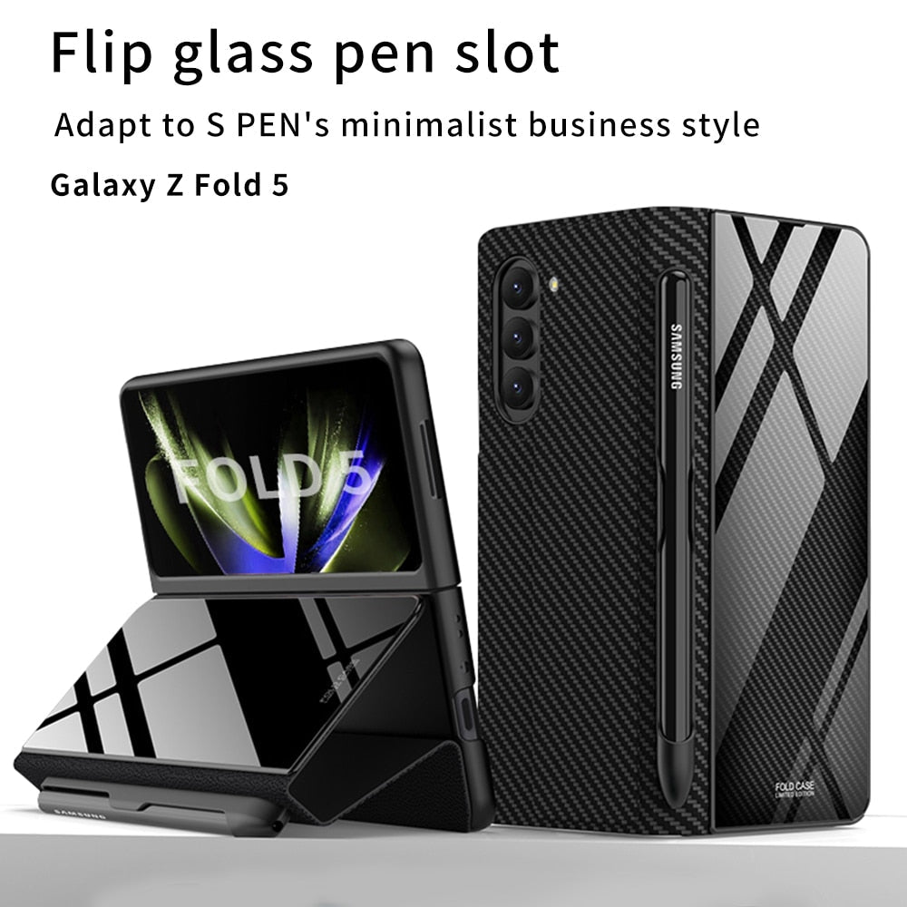 Frendorf | Stoßfeste Rüstungshülle Hülle Glas Abdeckung Ständer Einfügkarte Lederhülle für Samsung Galaxy Z Fold 5/4