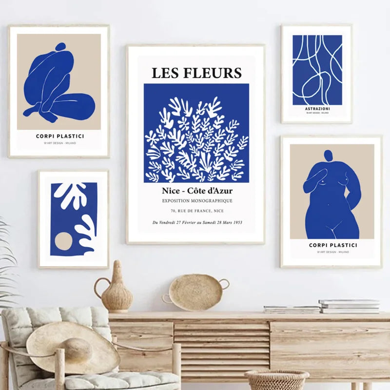 Nordic Simple Aesthetics Wandkunst Nude Linie Blau Abstrakt HD Öl Auf Leinwand Poster Zuhause Schlafzimmer Wohnzimmer Dekoration Geschenk