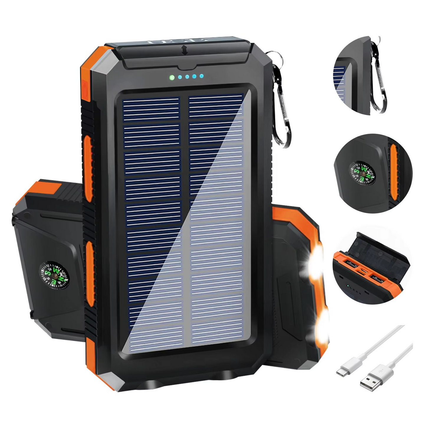 Frendorf | 20000mAh tragbare Solar-Powerbank mit Dual-USB und LED-Taschenlampe