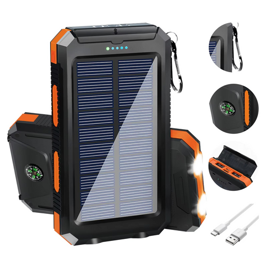 Frendorf | 20000mAh tragbare Solar-Powerbank mit Dual-USB und LED-Taschenlampe