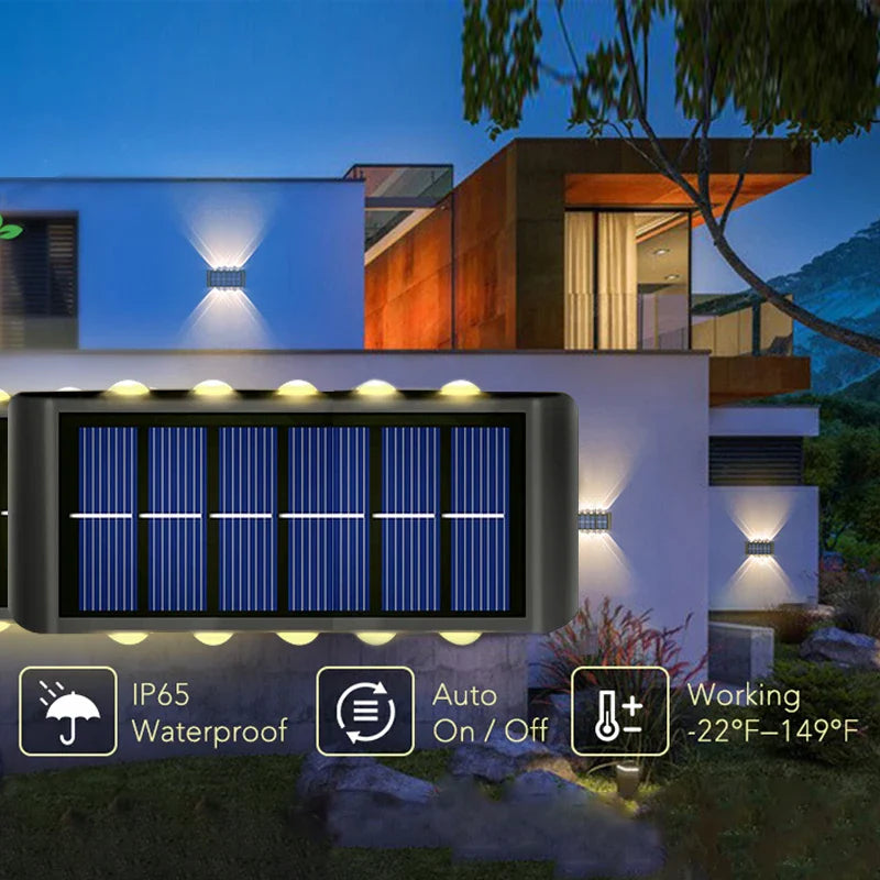 Frendorf | 10 LED Solar Wandleuchte – IP65 wasserdichte Außen-Sicherheitswandleuchte für Garten, Hof, Zaun, Veranda und Terrasse (Warmweißes Licht, Automatischer Sensor, Energiesparend)