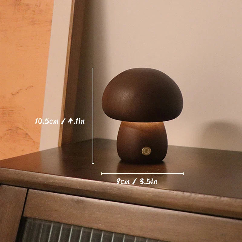 Frendorf | MushroomGlow™ Holzpilz LED Tischlampe | Natürliche Deko Beleuchtung | Stimmungslicht für Zuhause