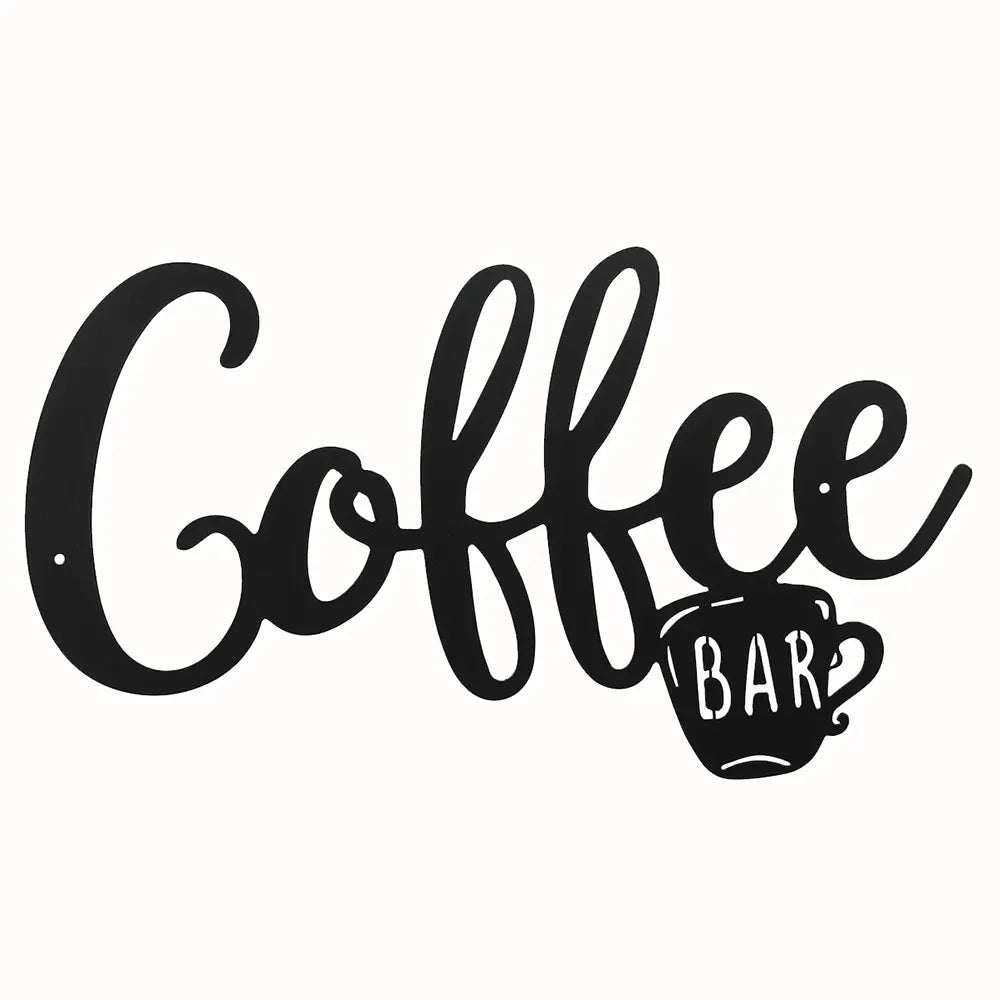 Coffee Bar Sign Metal Hanging Wall Art Plaque Black Letter Silhouette Cafe Kitchen Dining Room Decoration Bar Pub Club Poster
