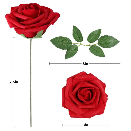 Frendorf | 25/10STÜCK Rote Künstliche Rosen mit Stielen – Realistische Fake-Rosen für DIY Hochzeitssträuße, Partys & Heimdekorationen