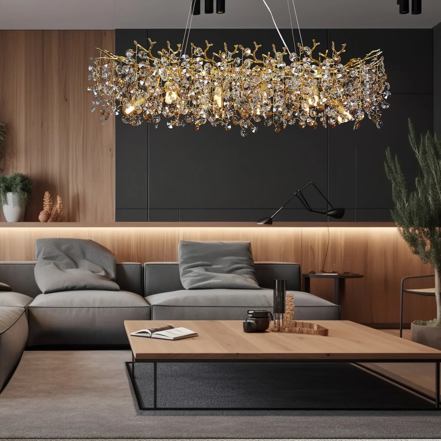 Lange Kristallpendelleuchte - Esszimmer Gold Restaurant Insel Hängeleuchte, Silber Nordisch LED Pendelleuchte Groß