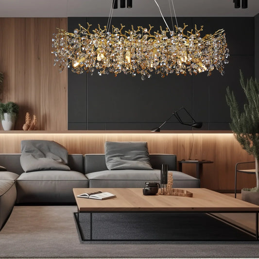 Lange Kristallpendelleuchte - Esszimmer Gold Restaurant Insel Hängeleuchte, Silber Nordisch LED Pendelleuchte Groß