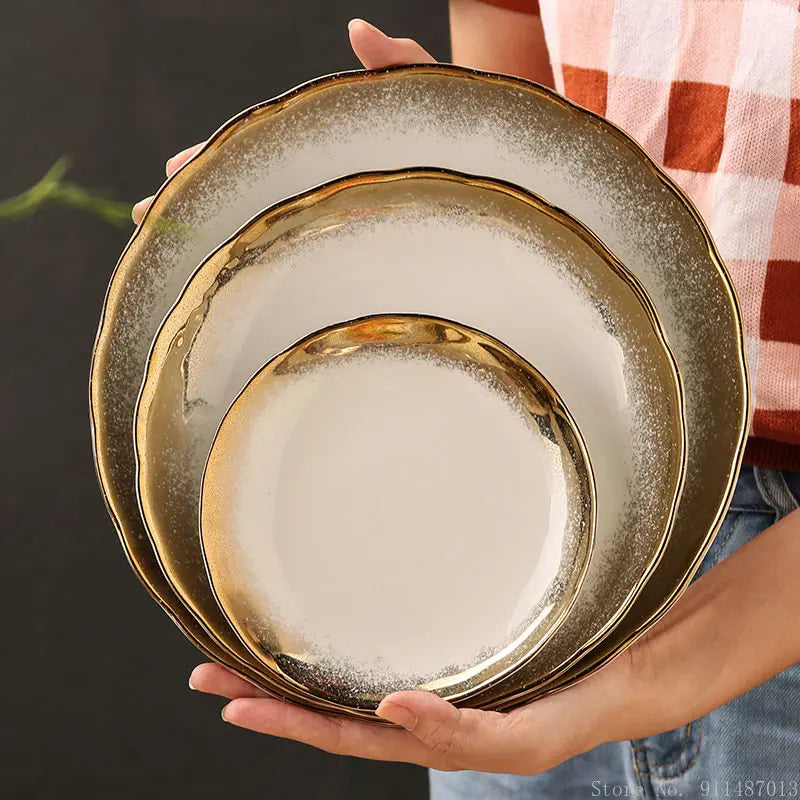 Wavy Nordic Gold Ceramic Retro Dinner Plate