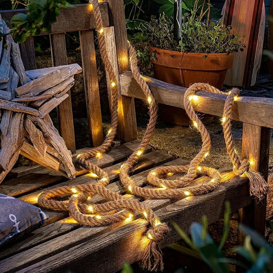 Frendorf | SolarRope | Solarbetriebenes Hanfseillicht | Nachhaltige Dekobeleuchtung für Garten & Terrasse