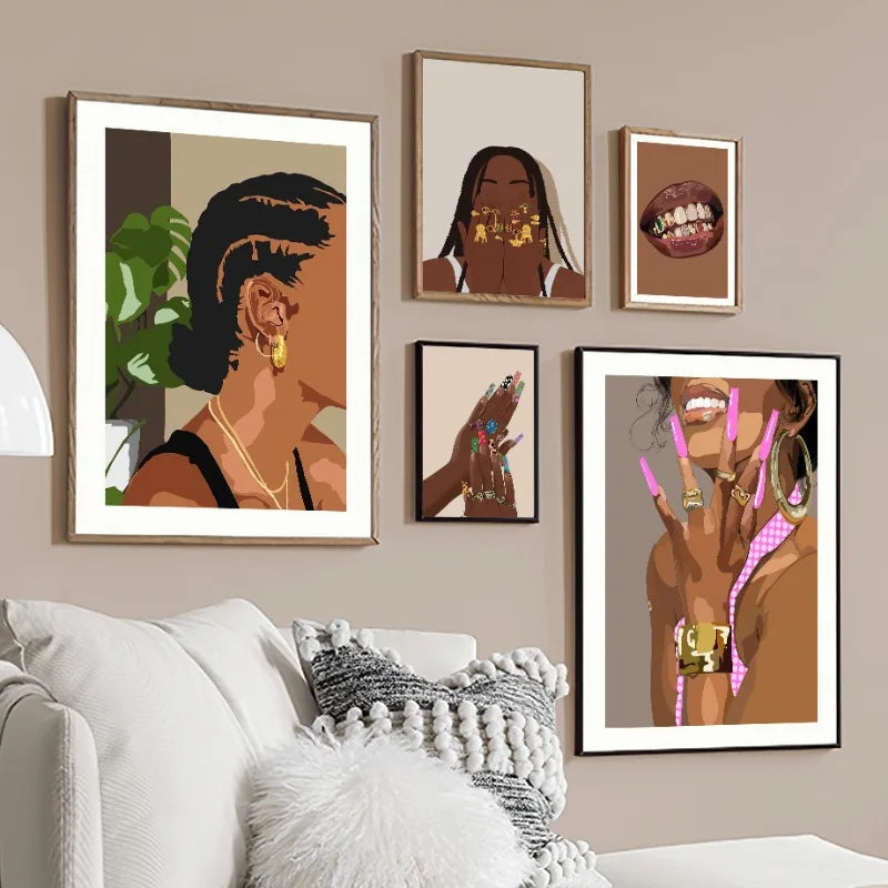 Moderne Wandkunst Malerei Mode Mädchen Haar- und Nagelsalon Wohnzimmer Dekor Poster und Druck für Schlafzimmer und Wohnzimmer