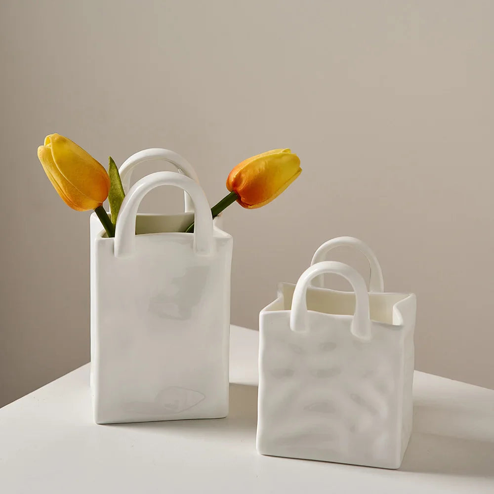 Nordic Dekorative Vase Handtasche Keramik Vase Dekoration Zuhause Blumen für Dekor Tischdekoration Zubehör Raumdekoration Vase Geschenk