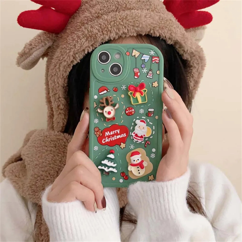 Frohe Weihnachten Elch Schneemann Santa Cartoon iPhone Hülle