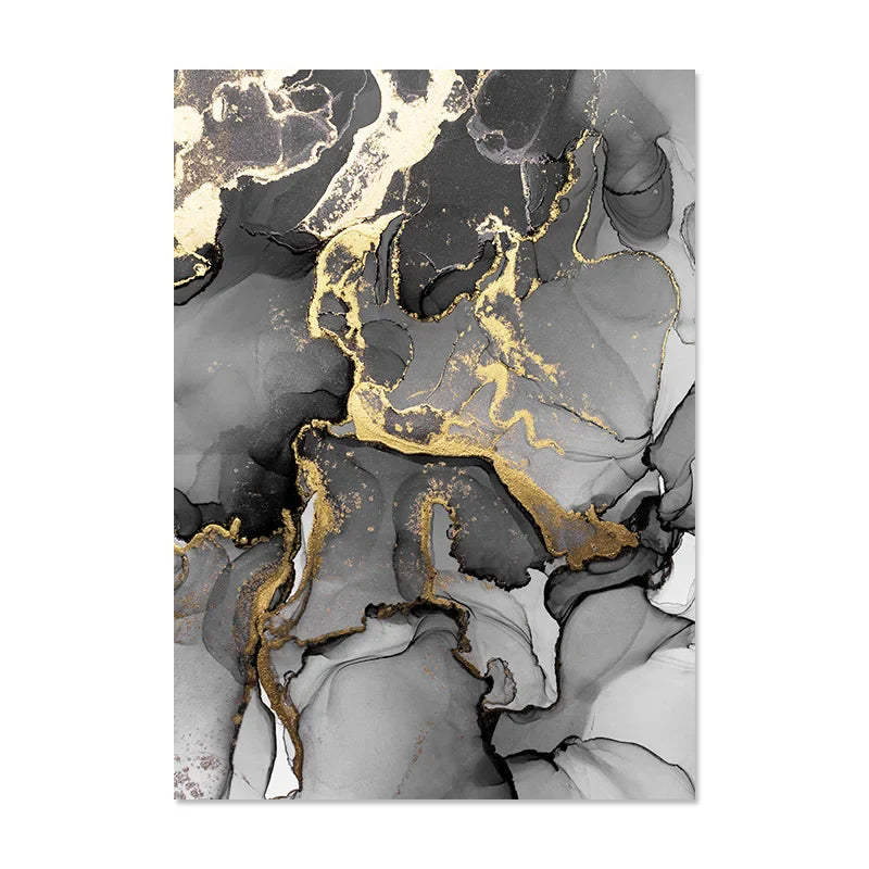 Modern Marble Texture Gold Black Posters Luxury Canvas Painting Wall Art Print Pictures for Living Room Interior Home Decoration