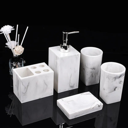 Frendorf | AurumCasa Marmor Badezimmer-Set 5-teilig | Edles Design | Luxuriöse Badaccessoires für Zuhause