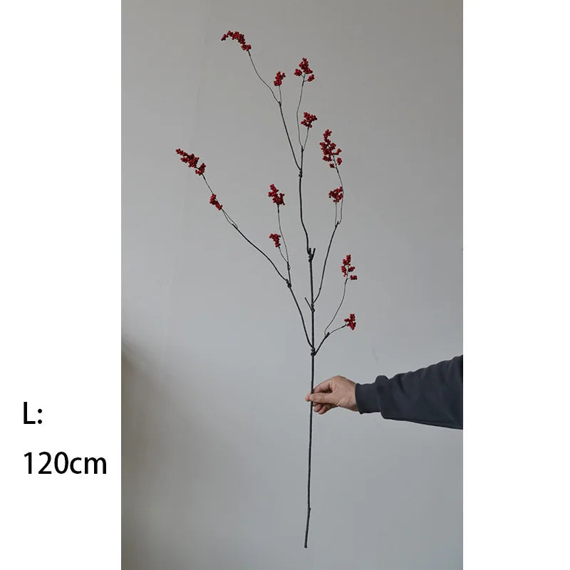 Frendorf | 120CM Chinesischer Stil Zen Blumenarrangement – Künstliche rote Beeren und grüne Obstspieße für Zuhause, Teetisch und Winterdekoration