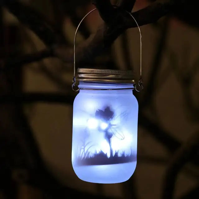 Glas Fee Lampe - Solar Einmachglas Laterne, IP65 Wasserdicht Außen Hängeleuchte