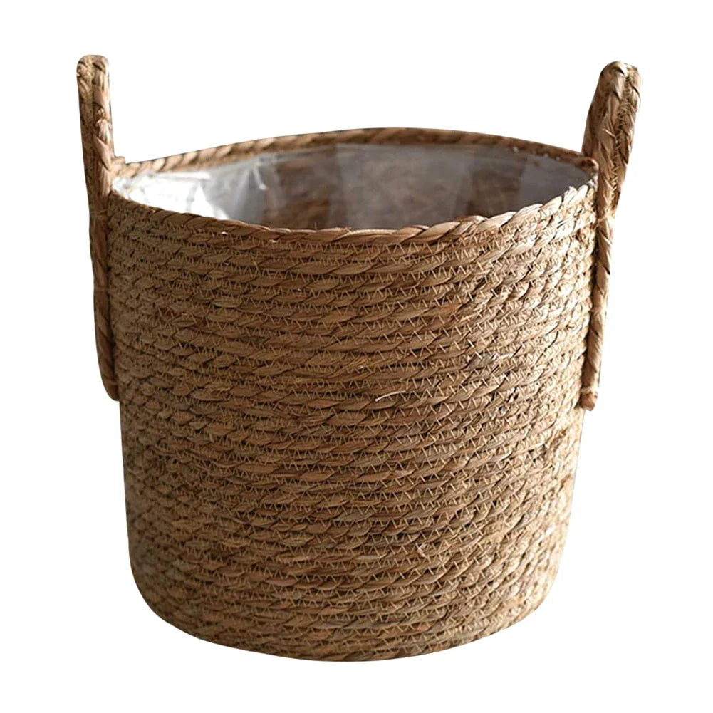 Skandinavischer Extra Large Strohtopf Meeresalgen Aufbewahrungskorb Topfpflanze Blumenkorb Handgewebter Boden Innenblumentopf