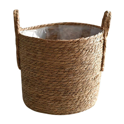 Skandinavischer Extra Large Strohtopf Meeresalgen Aufbewahrungskorb Topfpflanze Blumenkorb Handgewebter Boden Innenblumentopf