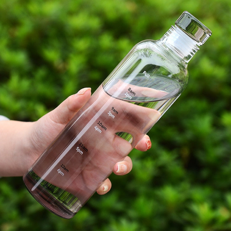 Zeit-Skalen hitzebeständige Glas Wasserflasche