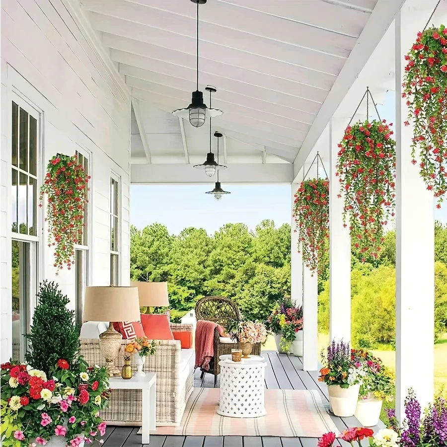 Frendorf | 3 Stück Künstliche Hängende Pflanzen – Faux Eukalyptusblatt Grünery Wein – UV-beständige Kunststoff-Hängende Pflanzen für Zuhause, Garten und Partydekoration