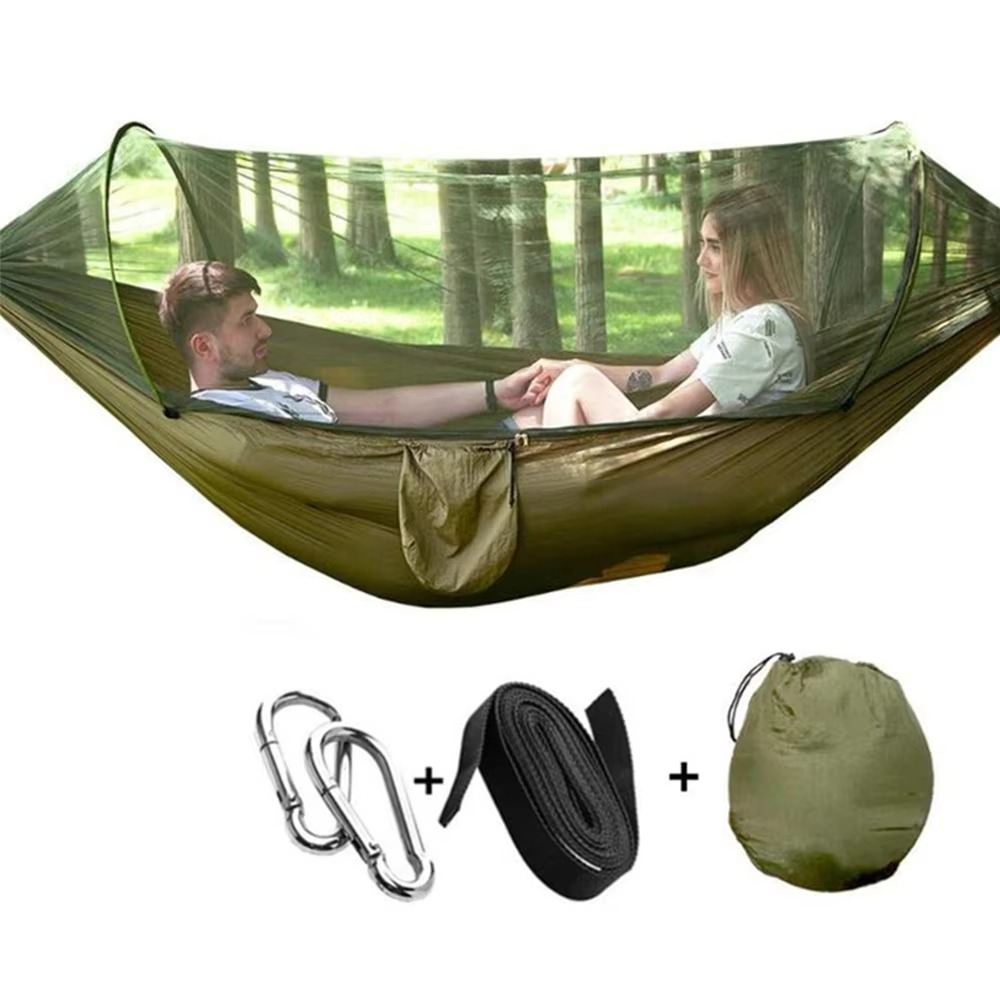 Frendorf | 2-Personen Outdoor-Hängematte mit Moskitoschutz - Tragbares Fallschirmstoff-Campingbett