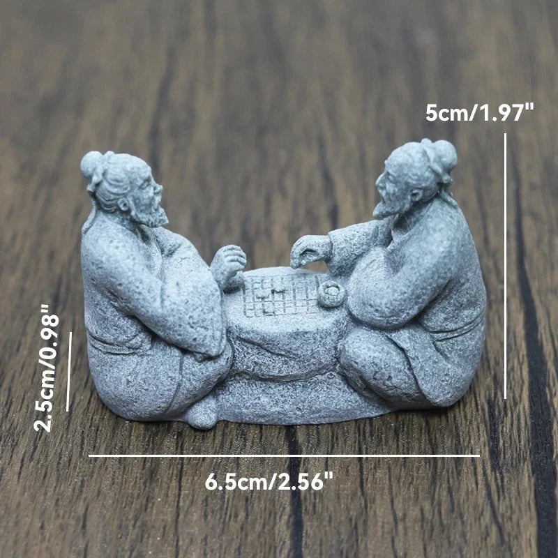 Miniatur Alter Fischer Schach Spielen Sand Steine Figur Aquarium Ornamente Feengarten Bonsai Steingarten Landschaft Raumdekoration