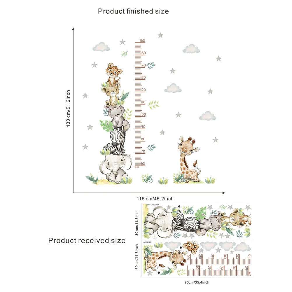 2PC Cartoon Tier Höhenmesser Wandaufkleber für Kinder Wasserdicht PVC Kinderzimmer Kindergarten Wohnkultur Babyzimmer Tapete