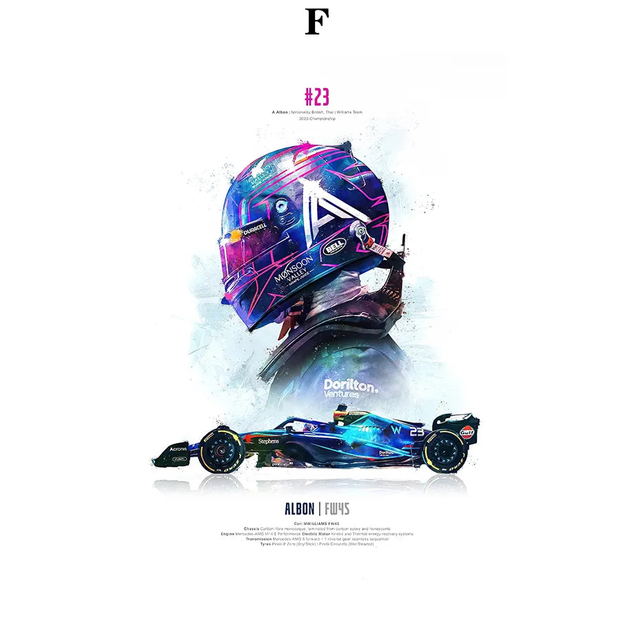 2023 Saison FI Formel 1 Rennhelm Bewegung Pop Aquarell Wandkunst Leinwandmalerei Nordic Poster Wohnzimmer Dekoration