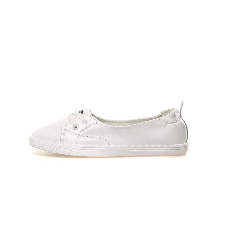 Frendorf | 100% Echtes Leder Schuhe Frauen Flach Causal Schuhe Weiches Rindsleder Weiße Flats
