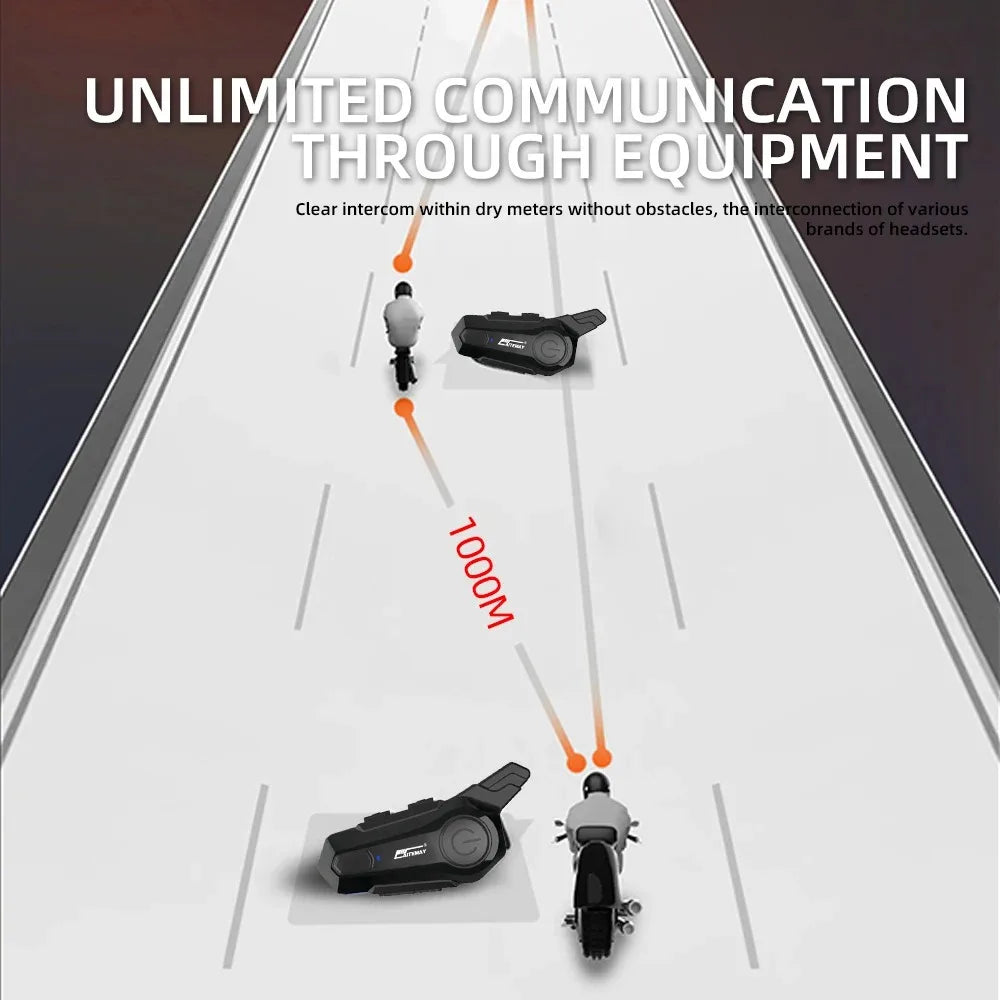 Frendorf | Bluetooth-Motorradhelm-Intercom-Headset mit 1000 m Reichweite & IPX6 wasserdicht – RoadComm