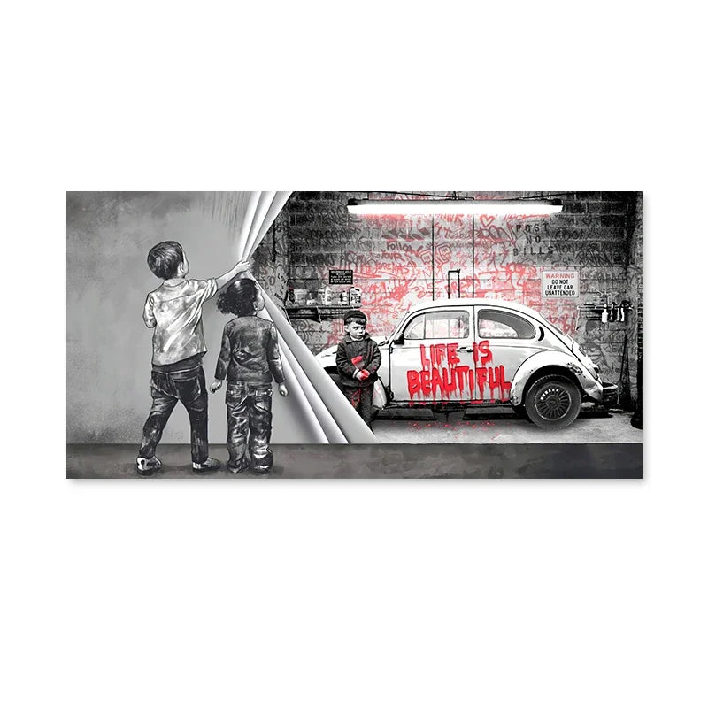 Nordic Minimalist Wall Art Bank Graffiti Funny Two Kids HD Canvas Poster Print Home Bedroom Living Room Decoration Gifts