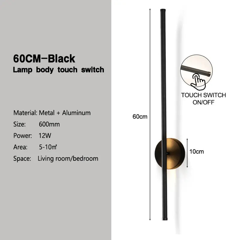 Frendorf | Schwarze dimmbare LED-Wandleuchte mit Touch-Schalter – 360° drehbare Wandlampe für Schlafzimmer, Wohnzimmer und Innenräume