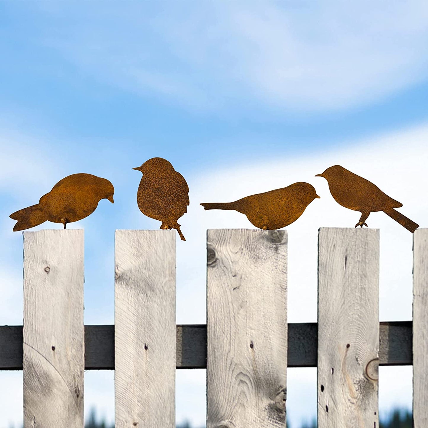 Frendorf | 4-teiliges rustikales Metallvogel-Set Zaun Dekor