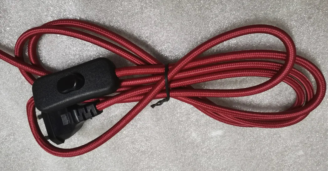 Frendorf | 220V AC Stromkabel mit europäischem Stecker und Schalter – Klassisches Stofftextil umhülltes Flex-Verlängerungskabel für Tischlampe
