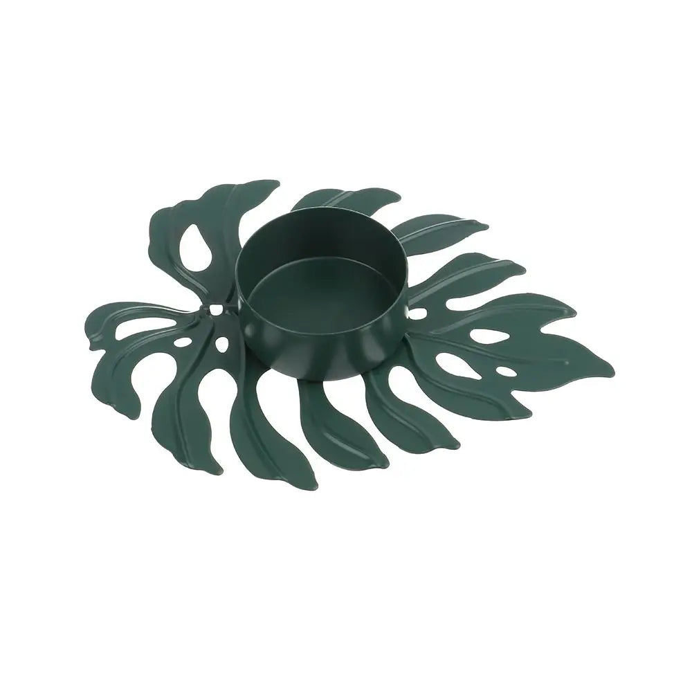 Frendorf | LumiLeaf Monstera Kerzenhalter aus Eisen | Gold & Grün | Tropisches Design | Wohn- und Tischdeko