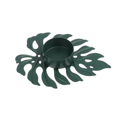 Frendorf | LumiLeaf Monstera Kerzenhalter aus Eisen | Gold & Grün | Tropisches Design | Wohn- und Tischdeko