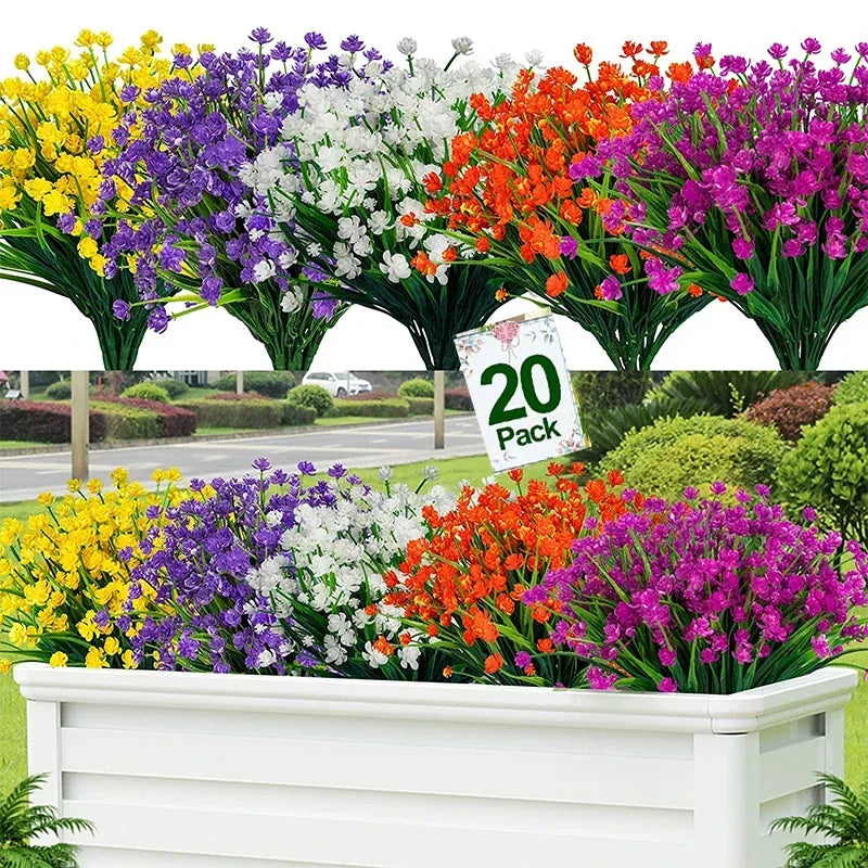 Frendorf | 20 Bündel UV-beständige Outdoor-Kunstblumen – Künstliche Plastikblumen für Zuhause, Garten und Hochzeitsdekoration