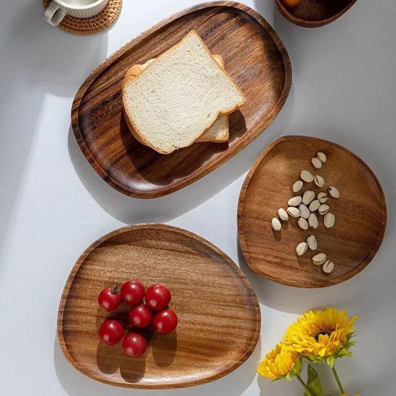 Irreguläres Ovales Massivholz-Essteller Melone, Obst, Gebäck, Desserttablett dekorativ