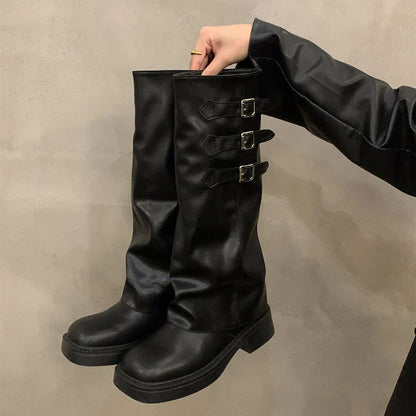 Frendorf | Retro-Stil Kniehohe Stiefel Damen Mode Damen Slip-On Ritter Lange Stiefel Herbst Winter Damen Schuhwerk