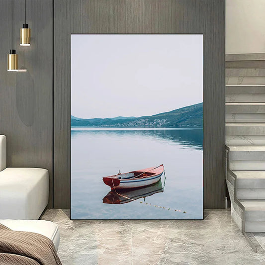1 Stück Wohnzimmer Heimdekoration Leinwandmalerei Angelboot Innenmalerei Bilder Wanddekoration Nordischer Stil Fluss Schlafzimmer