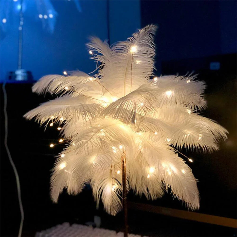 LED Feder Tischlampe Nachtlicht USB betrieben Fernbedienung Nachttischlampen
