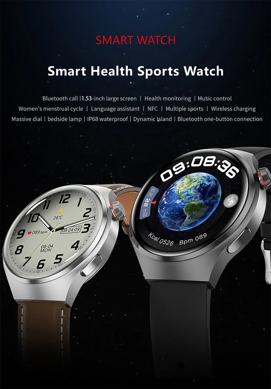 Frendorf | Neue HD AMOLED Multisport IP68 Wasserdichte Herren Smartwatch für IOS Android
