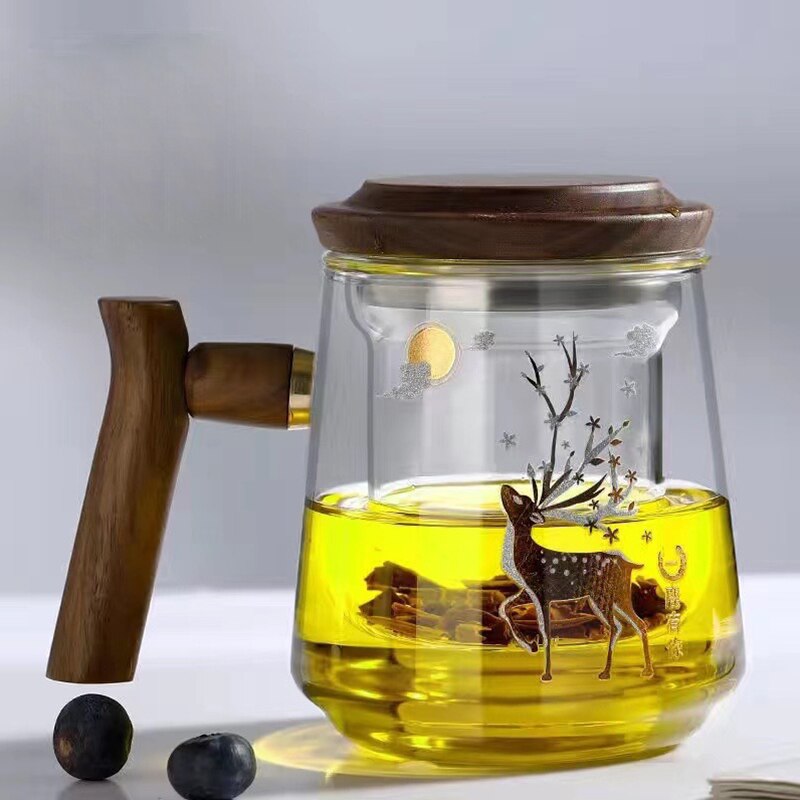 Hochwertige hitzebeständige Glasmug Tee Wasserseparator Teetasse Kung Fu Teeset Filter Wasserbecher mit Deckel Filter Büroteetasse