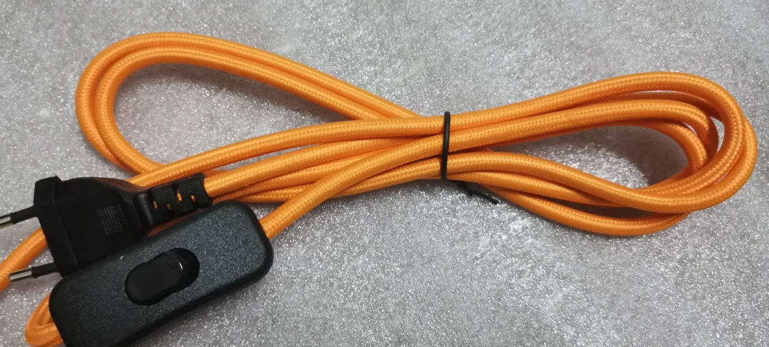 Frendorf | 220V AC Stromkabel mit europäischem Stecker und Schalter – Klassisches Stofftextil umhülltes Flex-Verlängerungskabel für Tischlampe