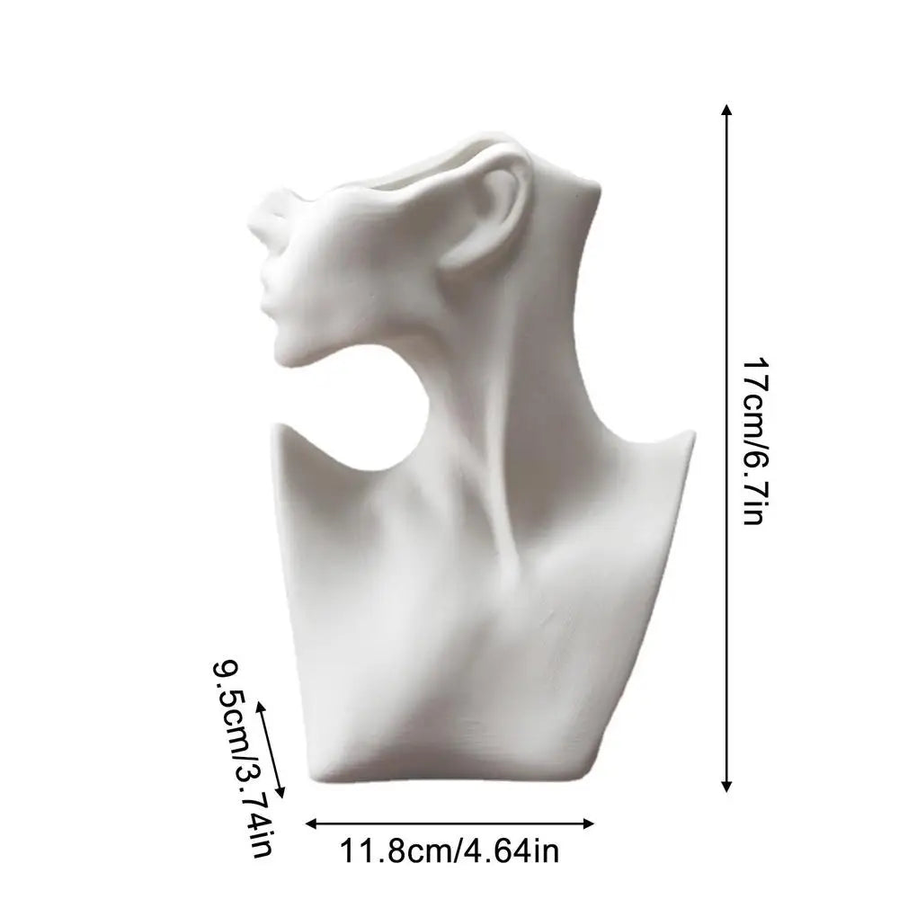 Elegante weiße Gesichtsmuster-Vase | Keramische Vase perfekt für Blumen oder Federn