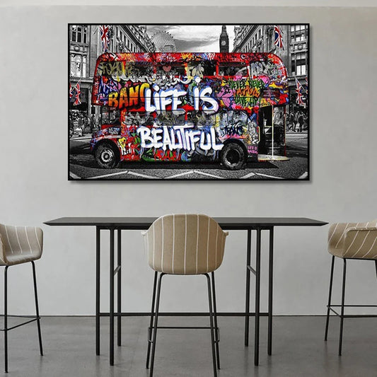 Modern Pop Wall Art Street Graffiti Bus Car Charles Chaplin HD Canvas Nordic Poster Print Home Bedroom Living Room Decoration