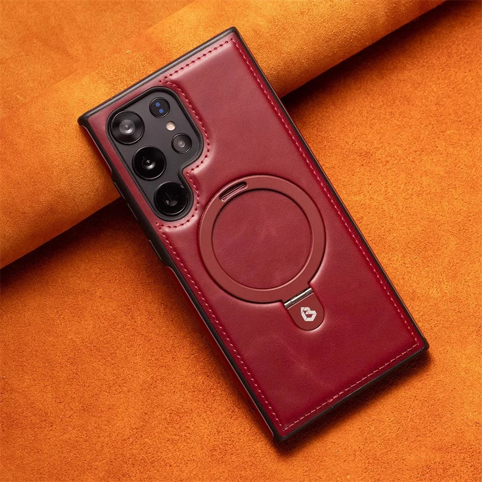 Frendorf | Magnetische Leder Samsung Galaxy Wireless Charging Ringhalter Hülle
