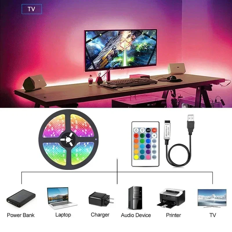 RGB 5050 LED Strip Light mit Fernbedienung & App-Steuerung - USB-betrieben